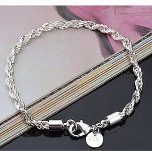 Silver Plated Rope Chain Bracelet 8"